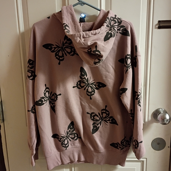 2/$10 Rose Pink Oversized Hoodie with Black Butterfly Print Size XS - Picture 6 of 7